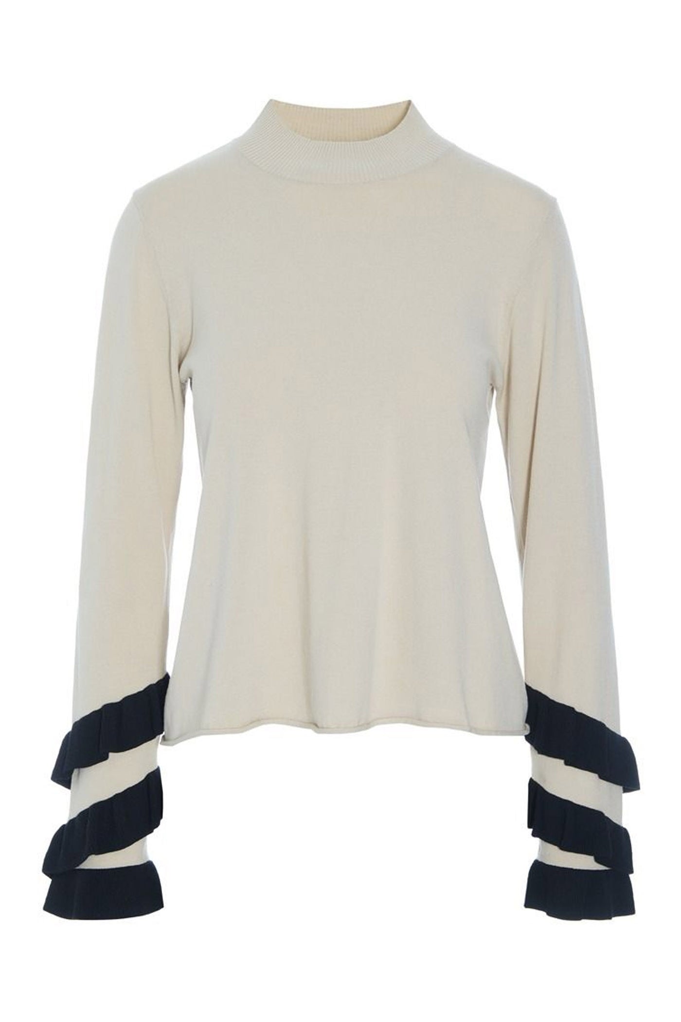 Saku bluse med flæser IVORY/BLACK TWIST - 259-1073-5522