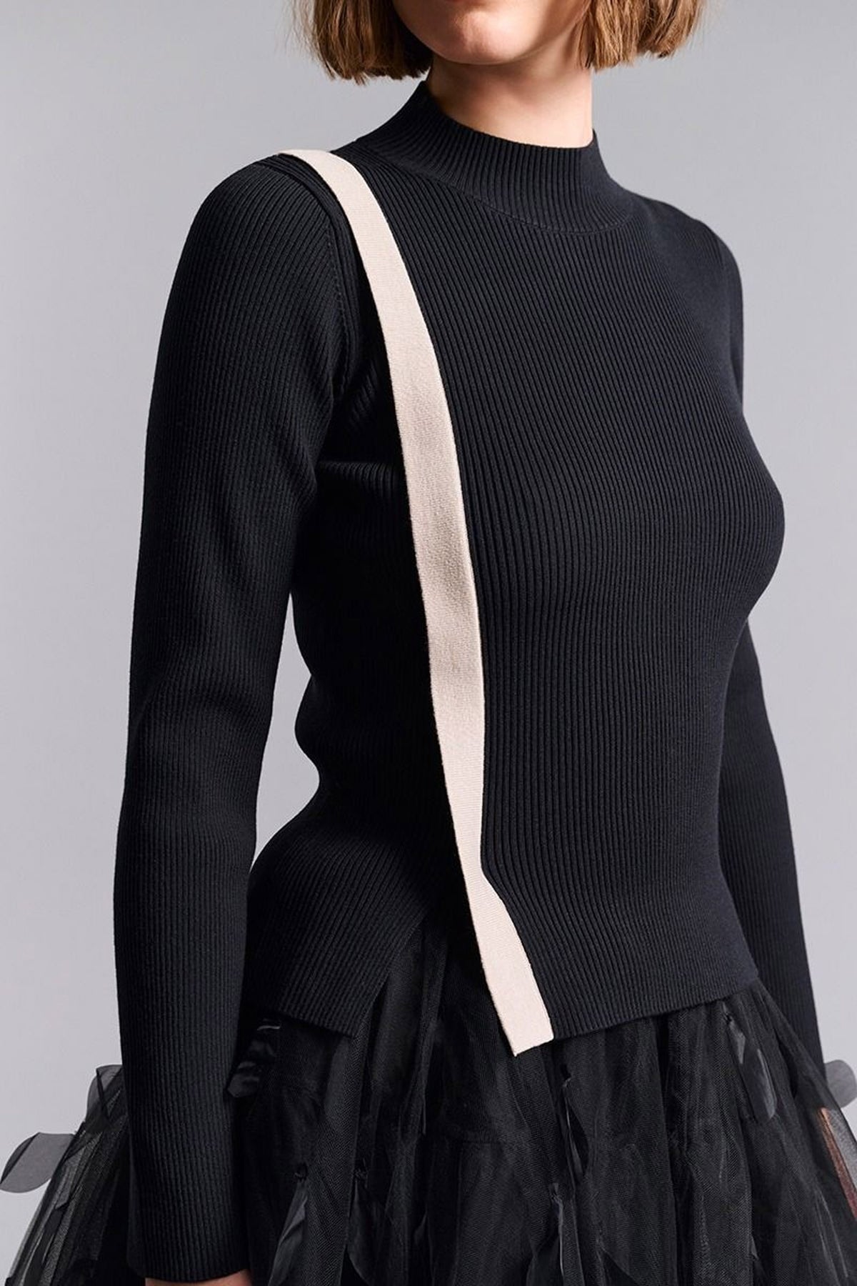 Saku bluse med slids BLACK/IVORY TWIST - 259-1073-5521