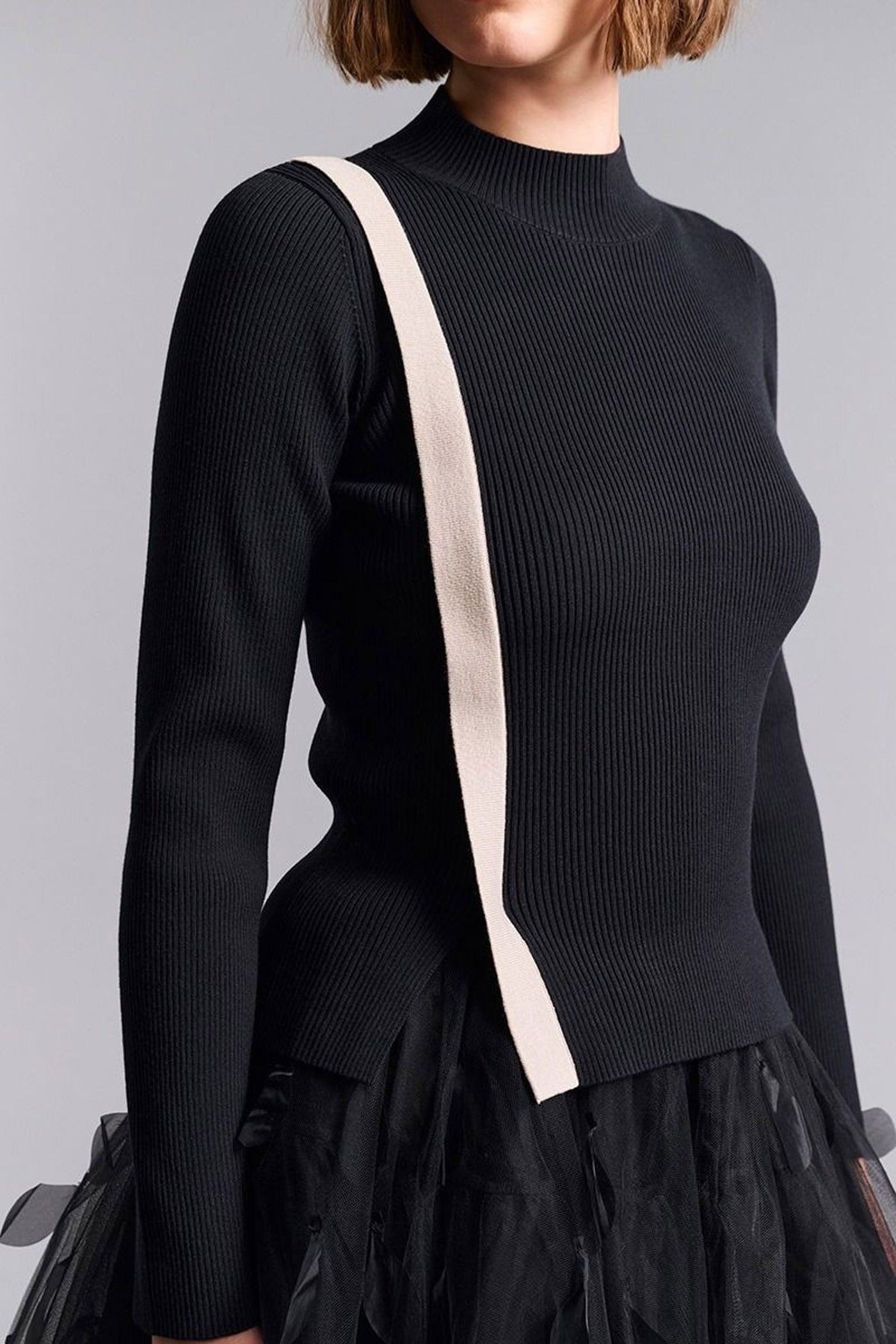 Saku bluse med slids BLACK/IVORY TWIST - 259-1073-5521