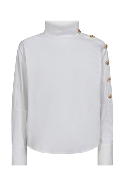 SannaCC Asym Button Blouse 4000-White - 35946 Thumbnail