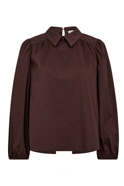 SannaCC Drawstring Blouse 145-Dark Brown - 35969 Thumbnail