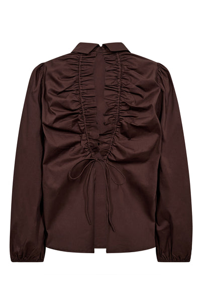 SannaCC Drawstring Blouse 145-Dark Brown - 35969 Thumbnail