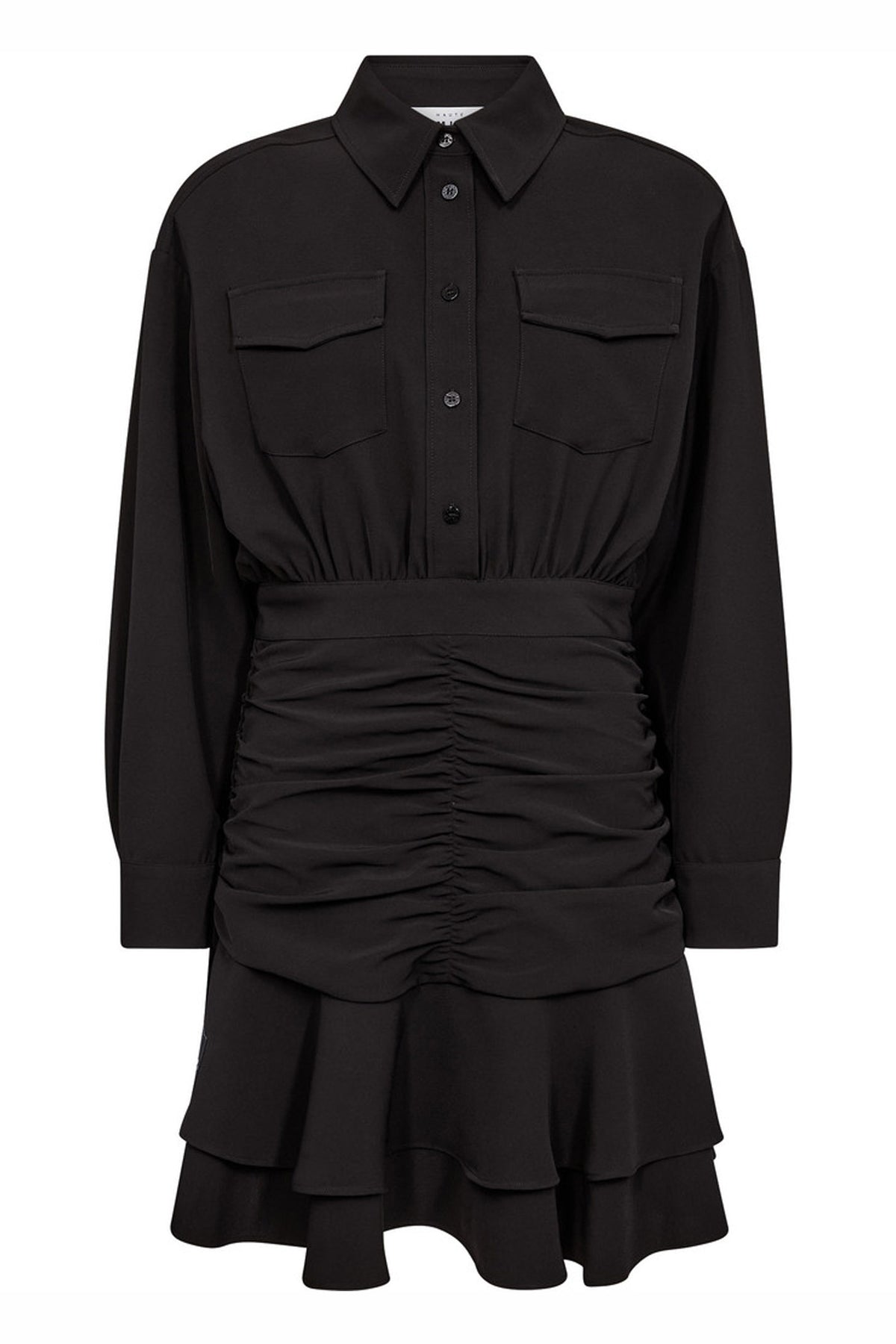 Satari Gather Shirt Dress Black - HL10501