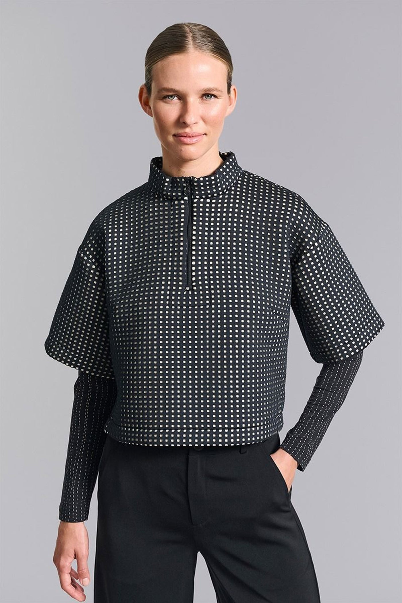 Scuba tiles anorak bluse BLACK/IVORY SCUBA TILES - 259-2458-5548