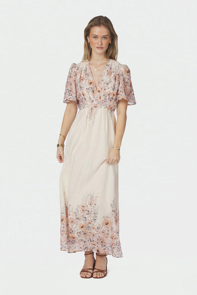 Serna Flower Print Dress Burned Powder - 166177 Thumbnail