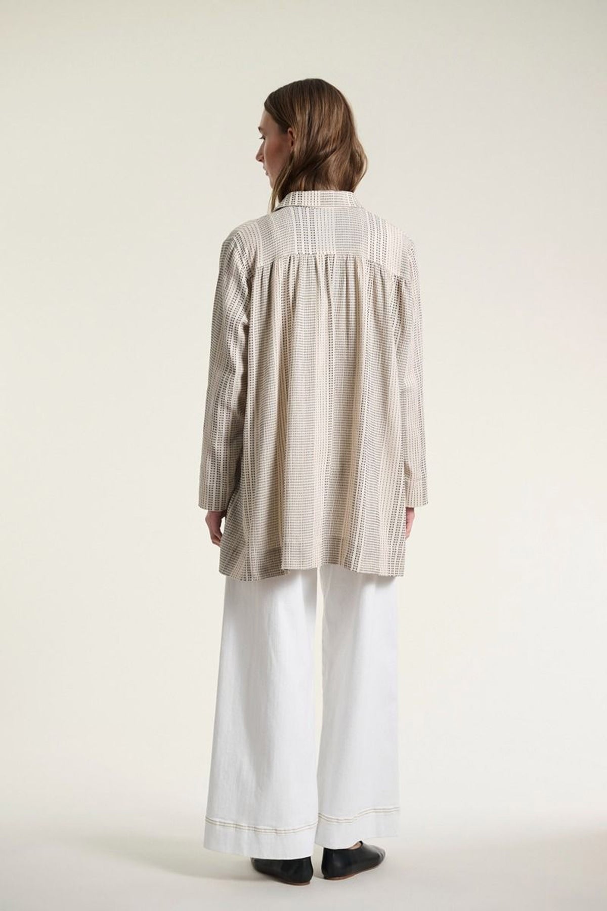 Shiko lang skjorte IVORY/BLACK STITCH - 261-2464-5616