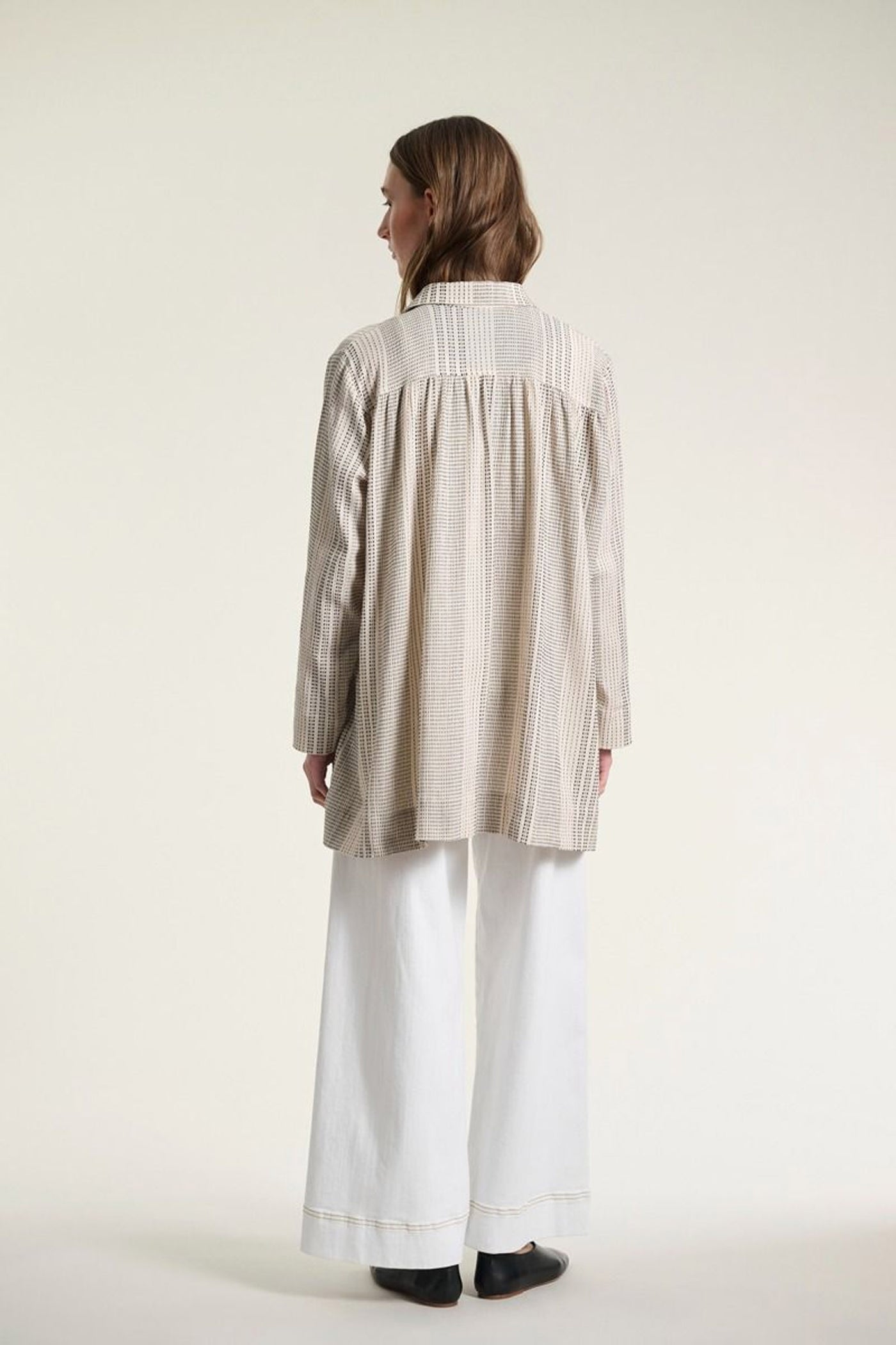 Shiko lang skjorte IVORY/BLACK STITCH - 261-2464-5616