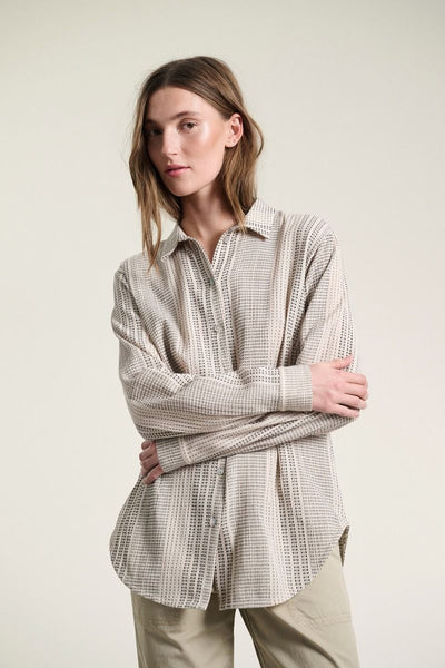 Shiko smal skjorte IVORY/BLACK STITCH - 261-2464-5615 Thumbnail