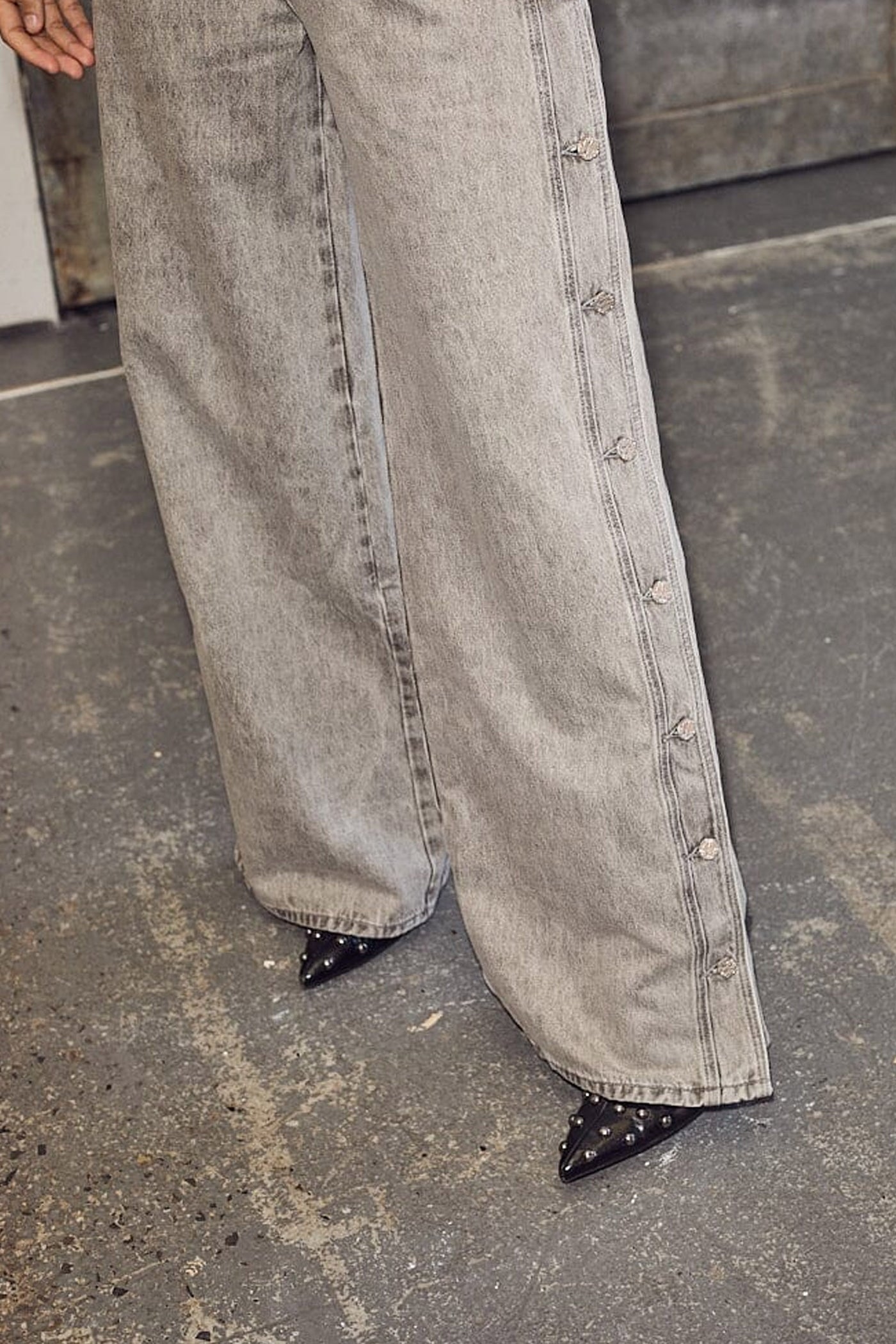 Side Panel Button Jeans Light grey - HL10328