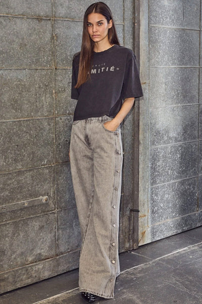 Side Panel Button Jeans Light grey - HL10328 Thumbnail