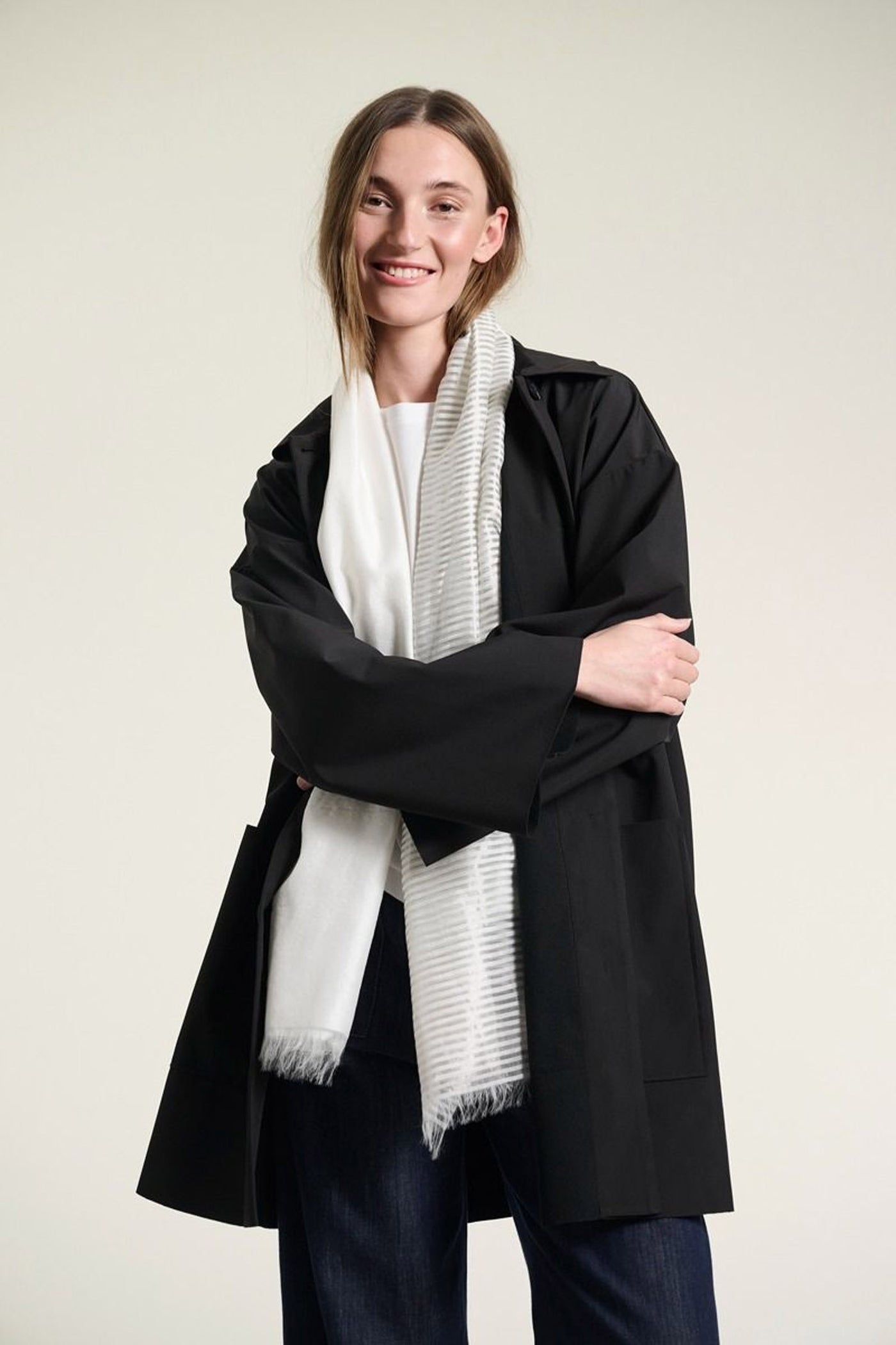 Silver stripe tørklæde LILY WHITE/SILVER STRIPE - 261-5124-5752