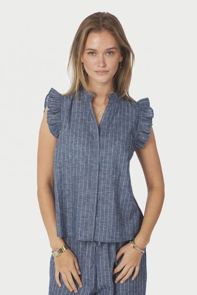 Siona Emb Stripe Top Blue - 168373 Thumbnail