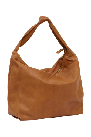 Soft Bucket Bag with Zipper Cognac w. Light Gold acc. - 100109
