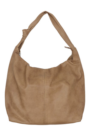 Soft Bucket Bag with Zipper Nude Brown w. Silver acc. - 100109