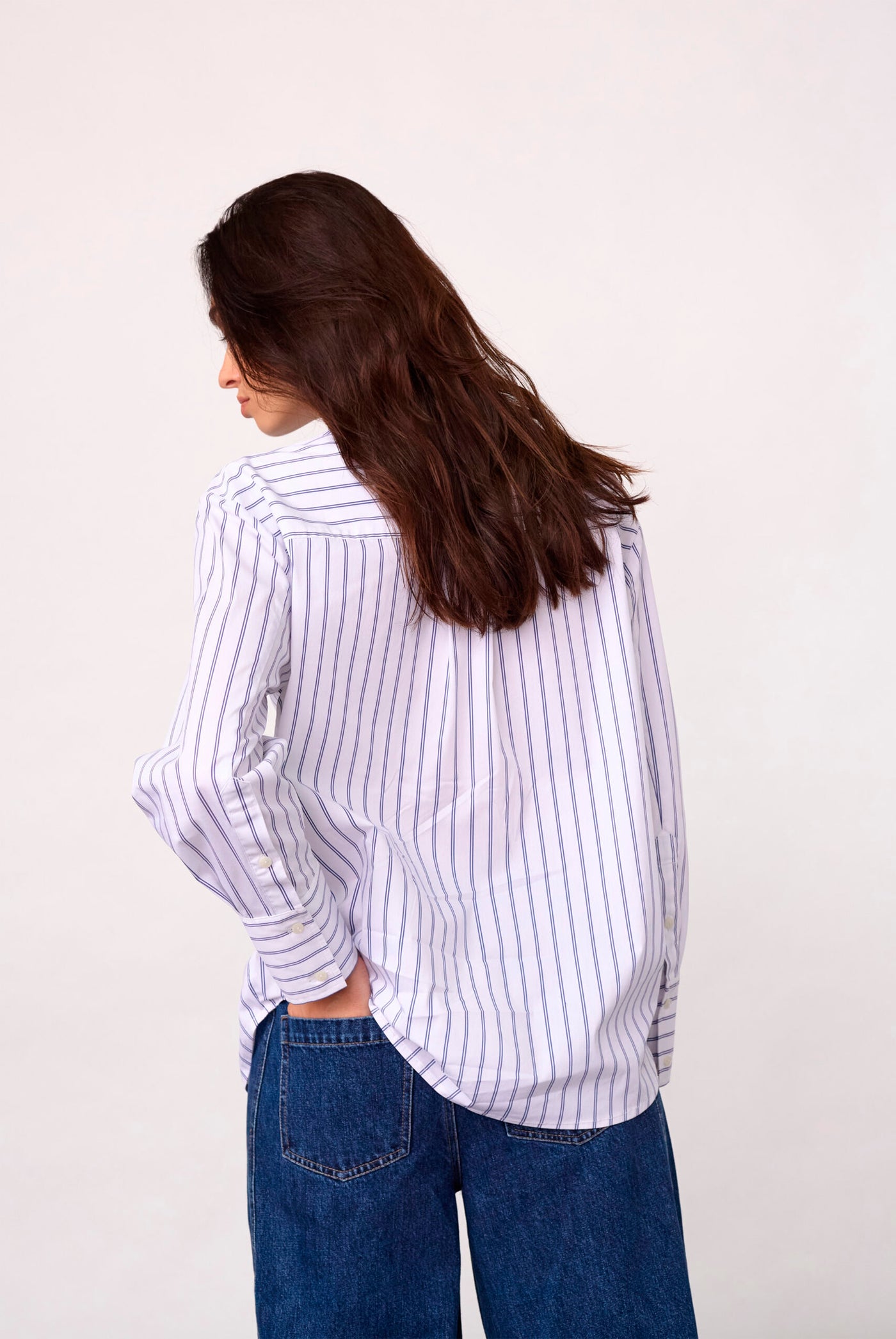 SomoCC Stripe Funnel Neck Shir 10001-White - 500372