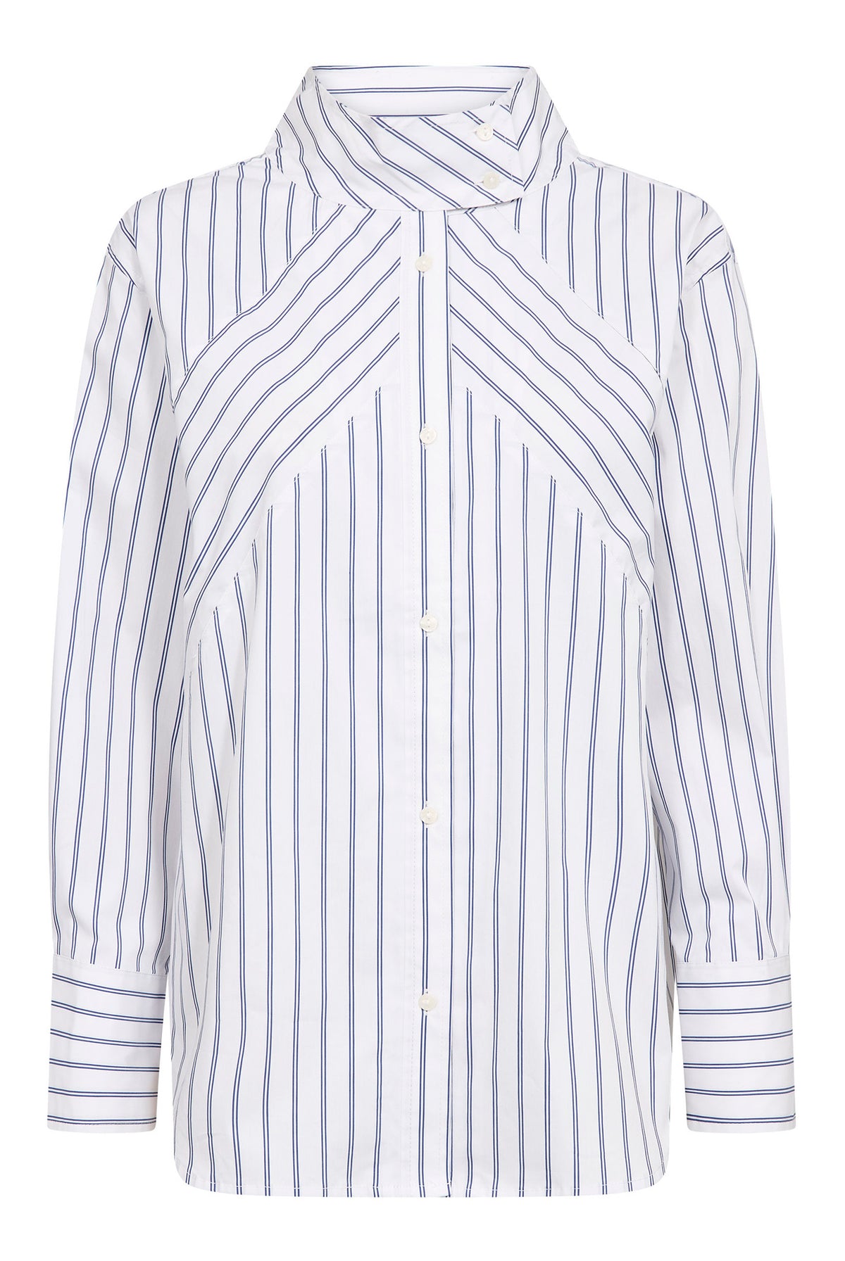 SomoCC Stripe Funnel Neck Shir 10001-White - 500372