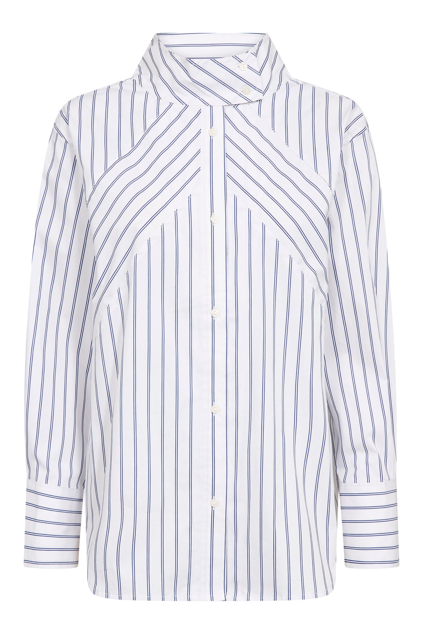 SomoCC Stripe Funnel Neck Shir 10001-White - 500372