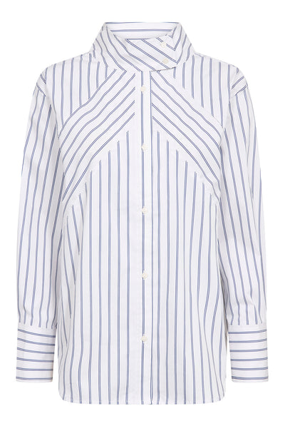 SomoCC Stripe Funnel Neck Shir 10001-White - 500372 Thumbnail