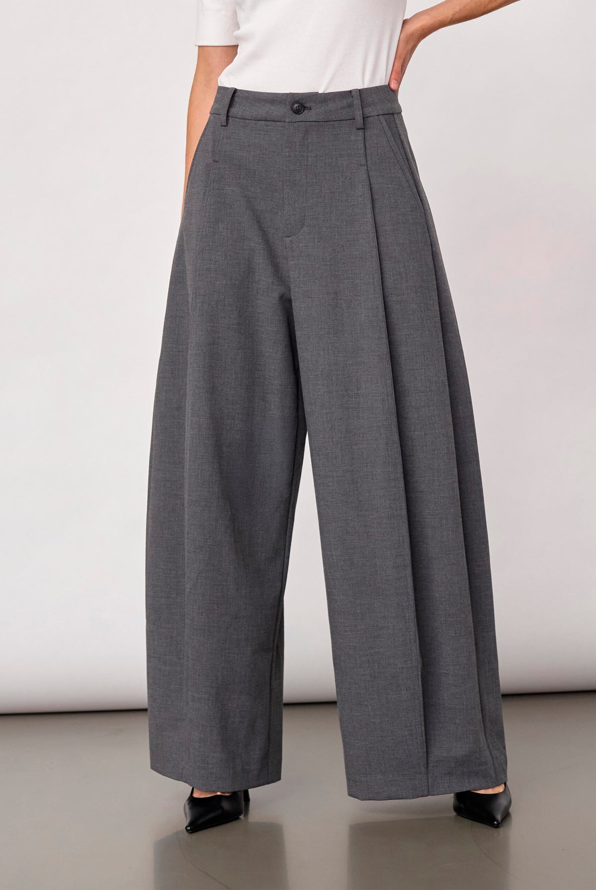 PriscillaCC Pleat Barrel Pant 65003-Mid Grey - 500824