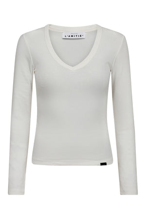 Deep V LS Rib Tee White - HL10822