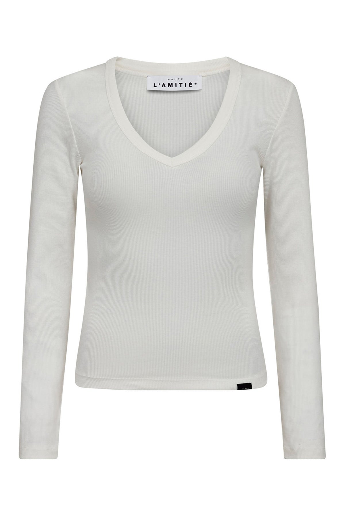 Deep V LS Rib Tee White - HL10822