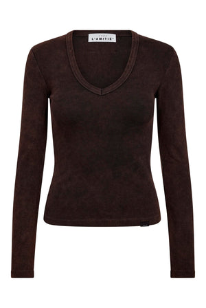 Deep V LS Rib Acid Tee Mocca Acid Wash - HL10892