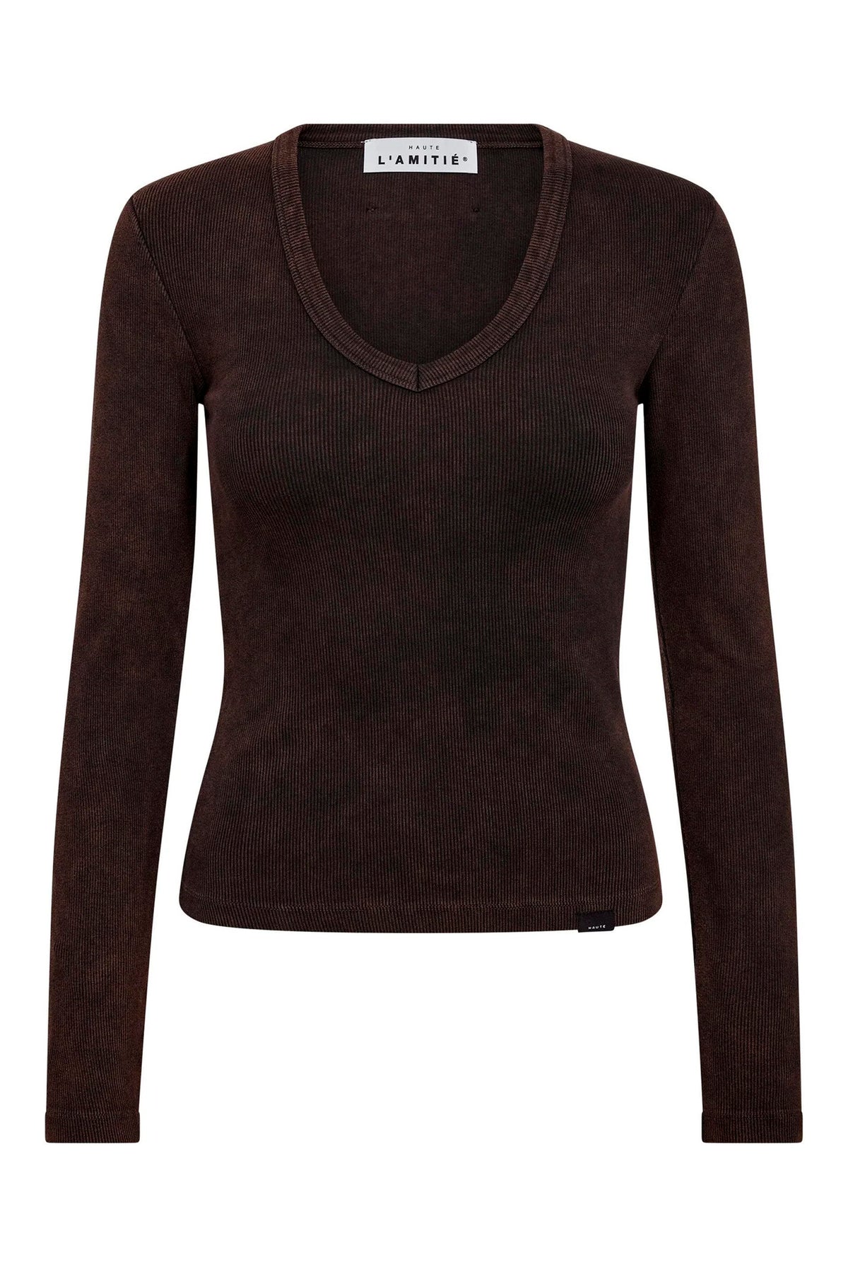 Deep V LS Rib Acid Tee Mocca Acid Wash - HL10892