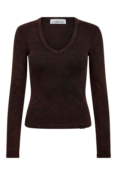 Deep V LS Rib Acid Tee Mocca Acid Wash - HL10892 Thumbnail