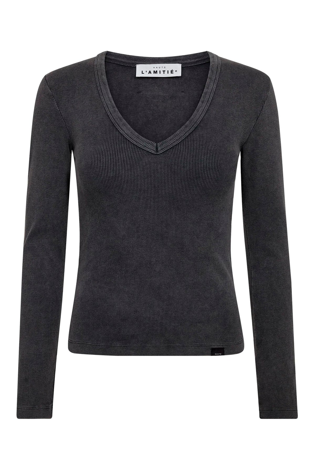 Deep V LS Rib Acid Tee Black Acid Wash - HL10892