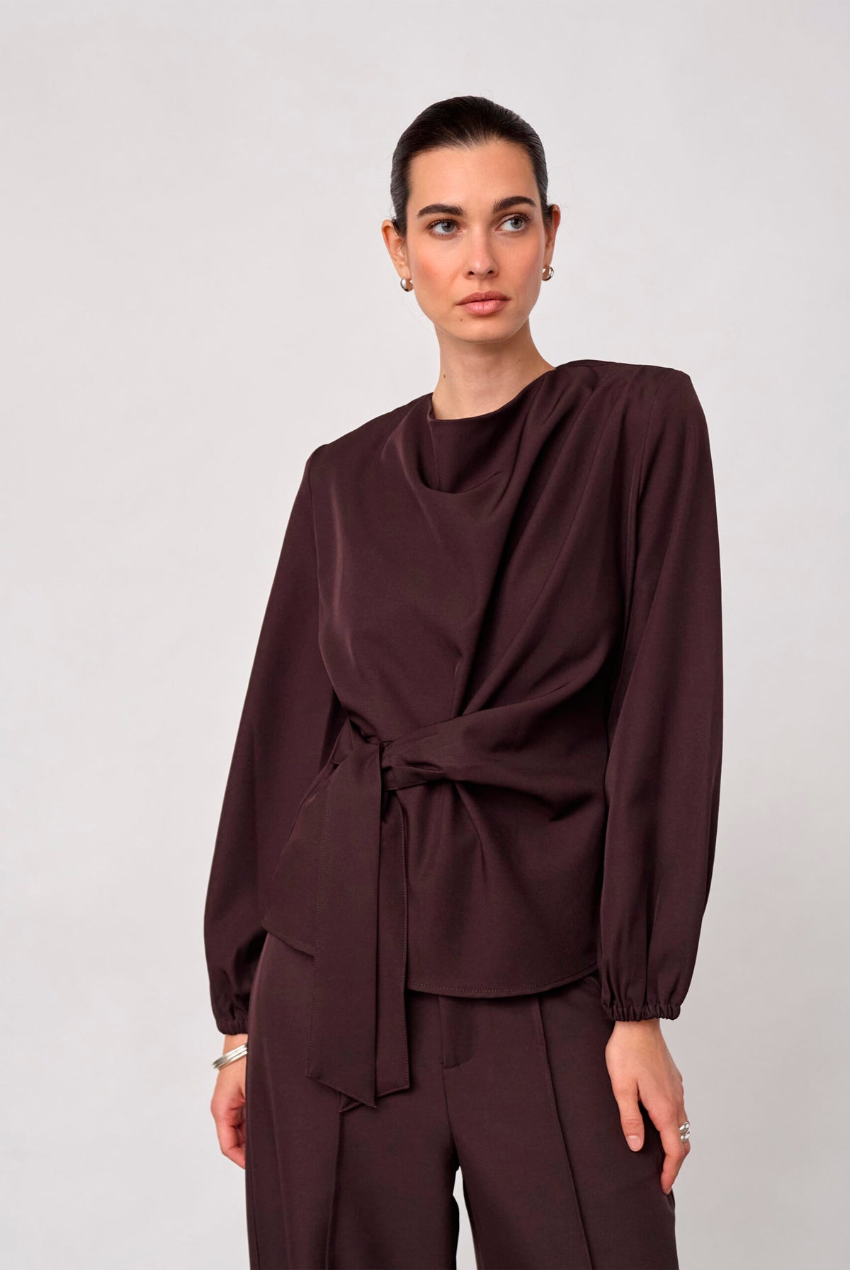 LunaCC Tie Blouse 20016-Bison - 500386