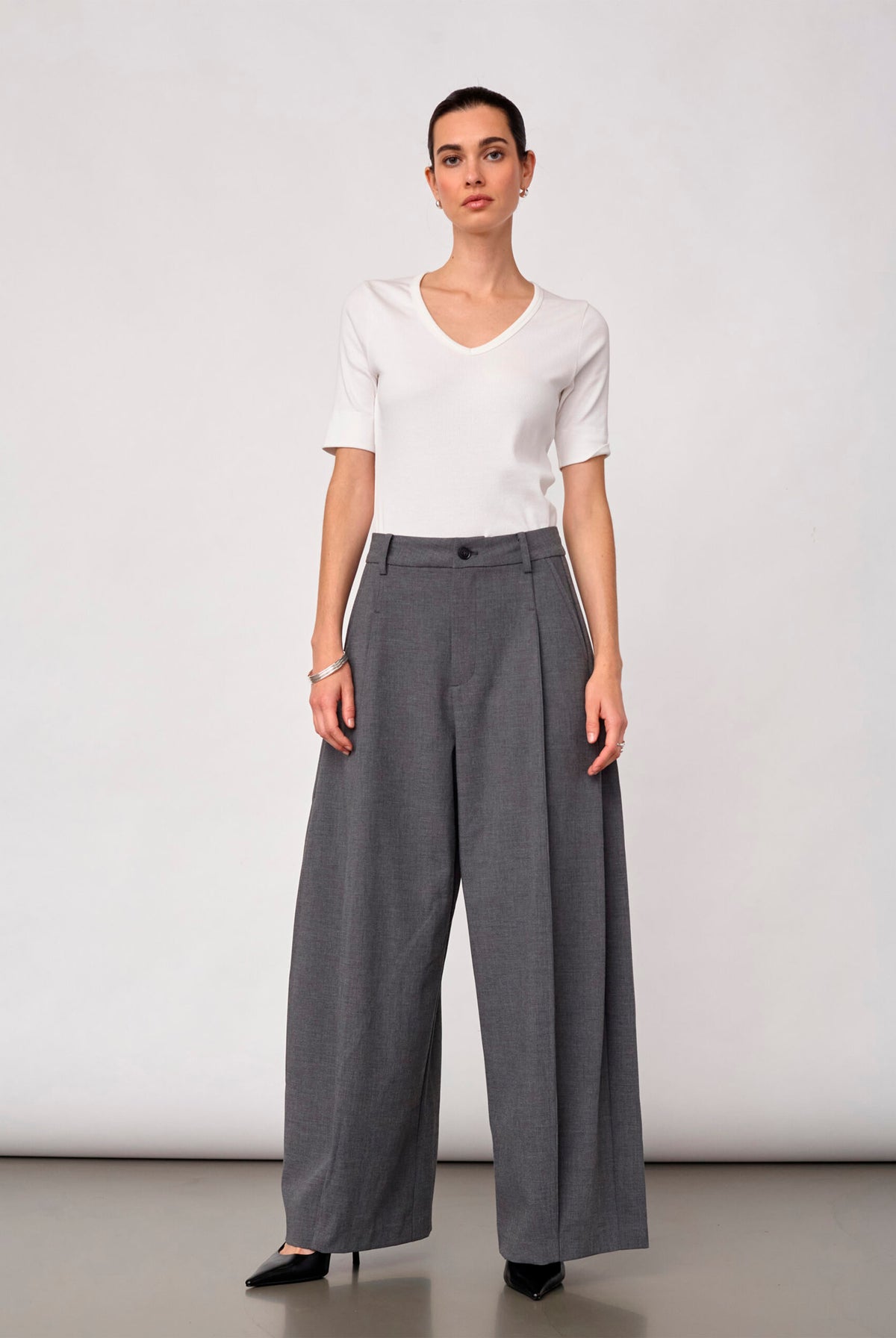 Priscillacc Pleat Barrel Pant Mid Grey - 500824