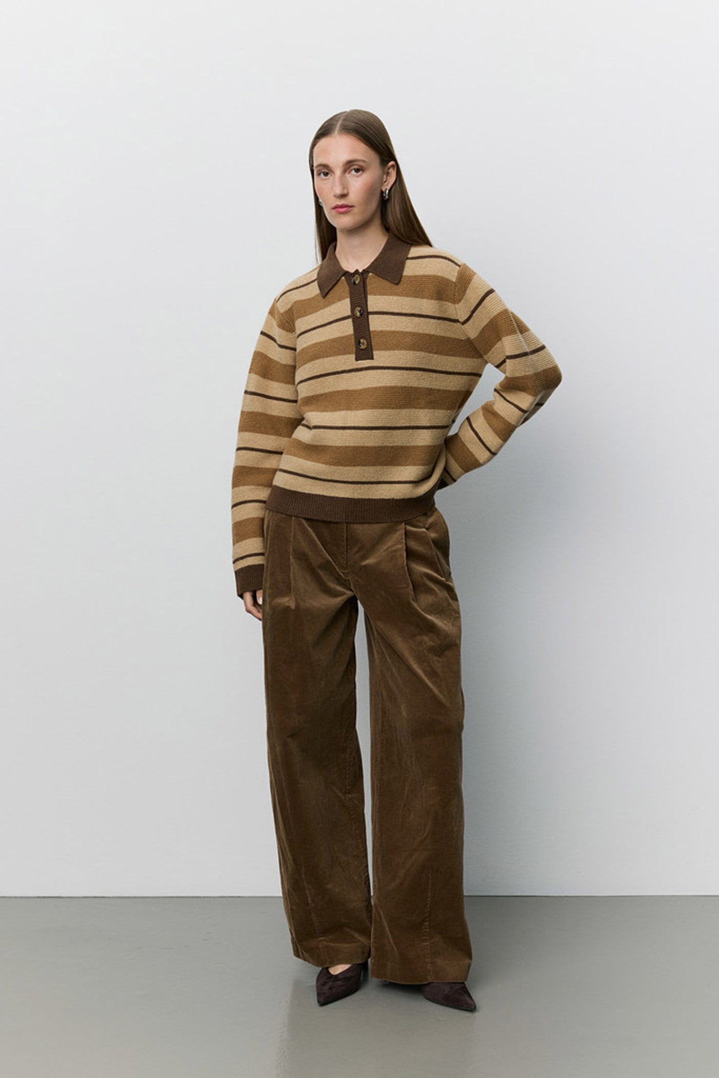 Stormasw Striped Knit Polo Brown Melange - S263170