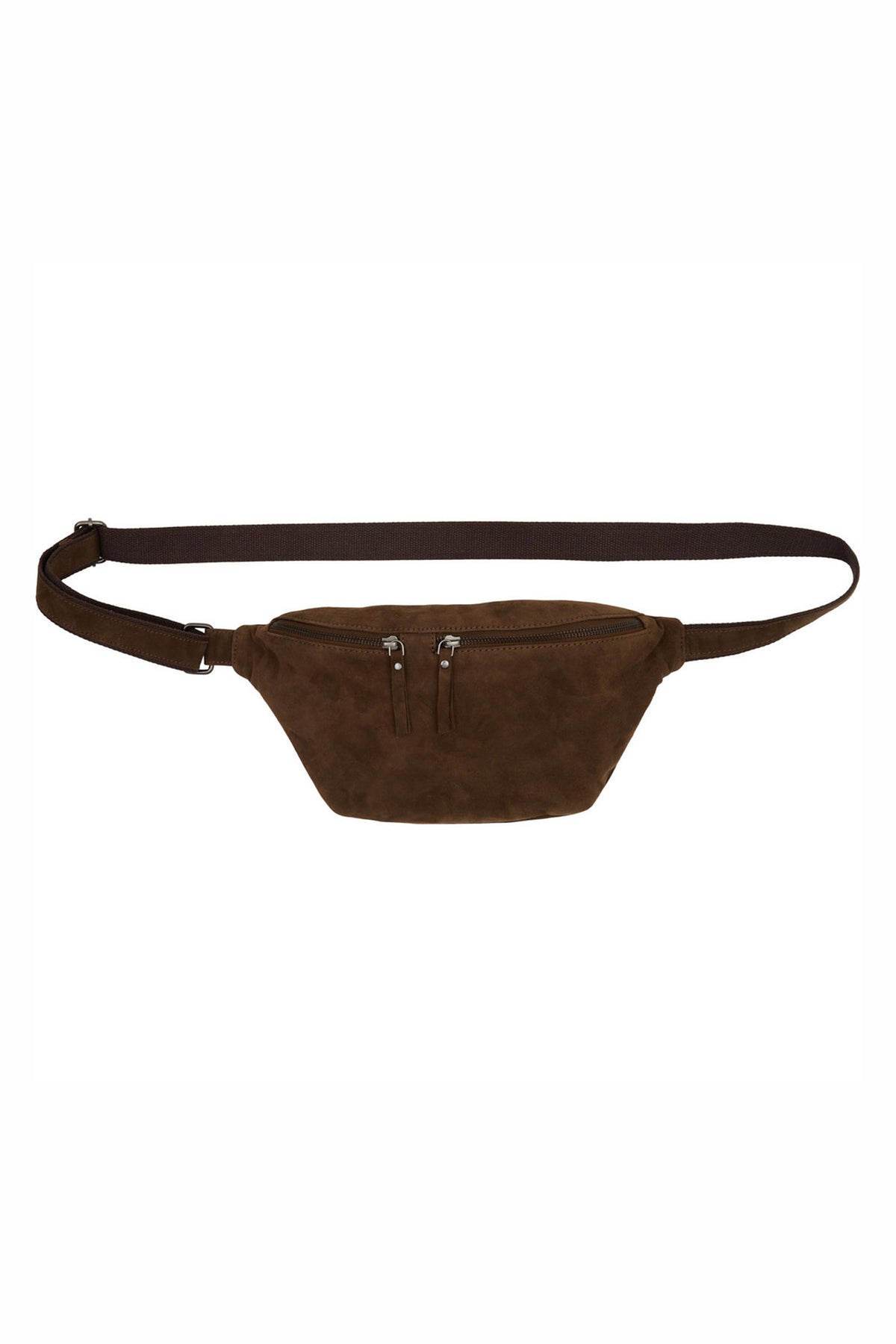 Suede BumBag w. Double Zipper Chocolate Brown w. Gunmetal ac - 180071 - suede