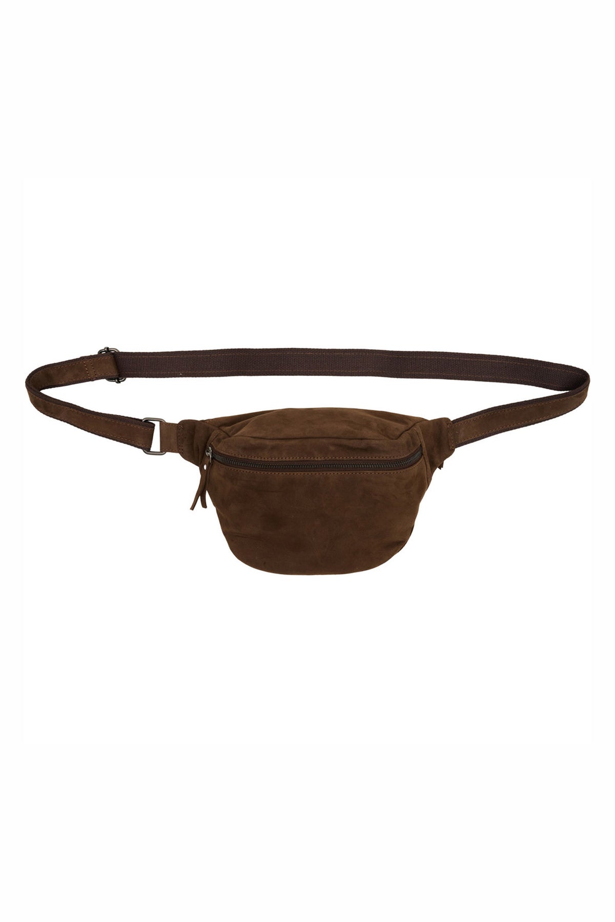 Suede Bumbag w. Zipper Pocket Chocolate Brown w. Gunmetal ac - 180070 - suede