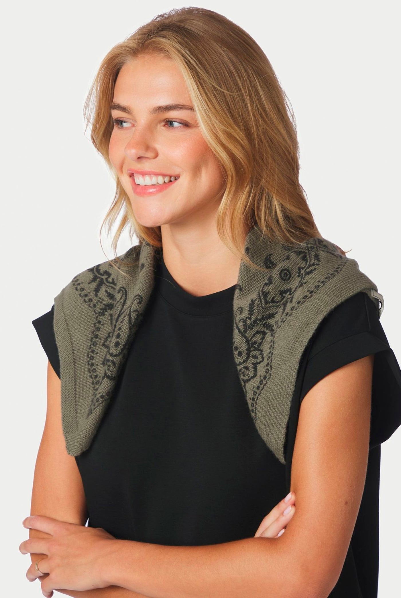 Adelina Paisley Knit Scarf ARMY - 169506