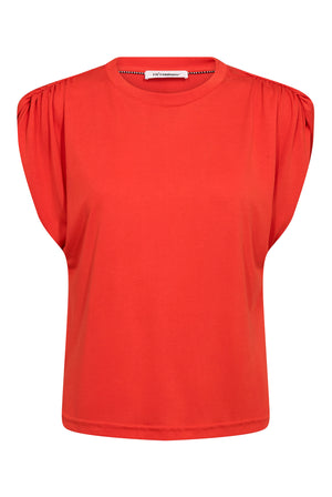 CamillaCC Ruched Shoulder Tee 66-Flame - 43033