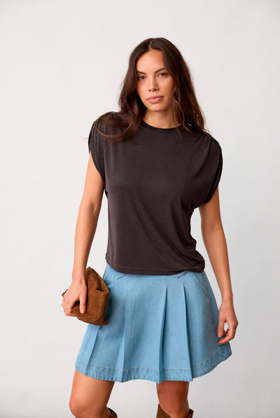 CamillaCC Ruched Shoulder Tee 140-Dark Grey - 43033 Thumbnail