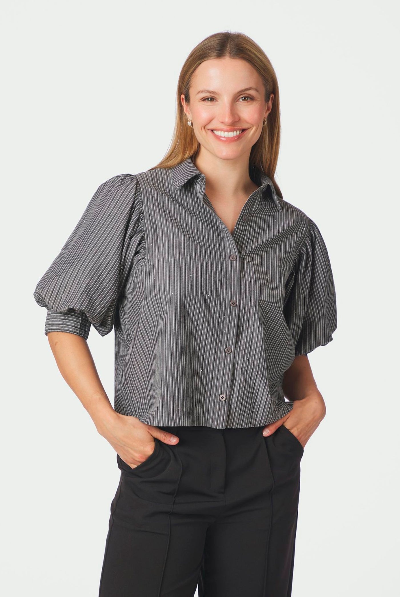 Etta Stripe B Shirt DARK GREY - 169544