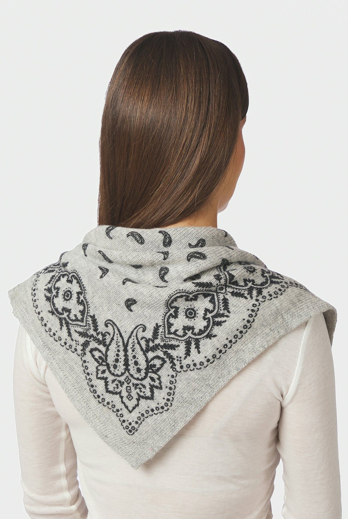 Adelina Paisley Knit Scarf Grey Melange - 169506