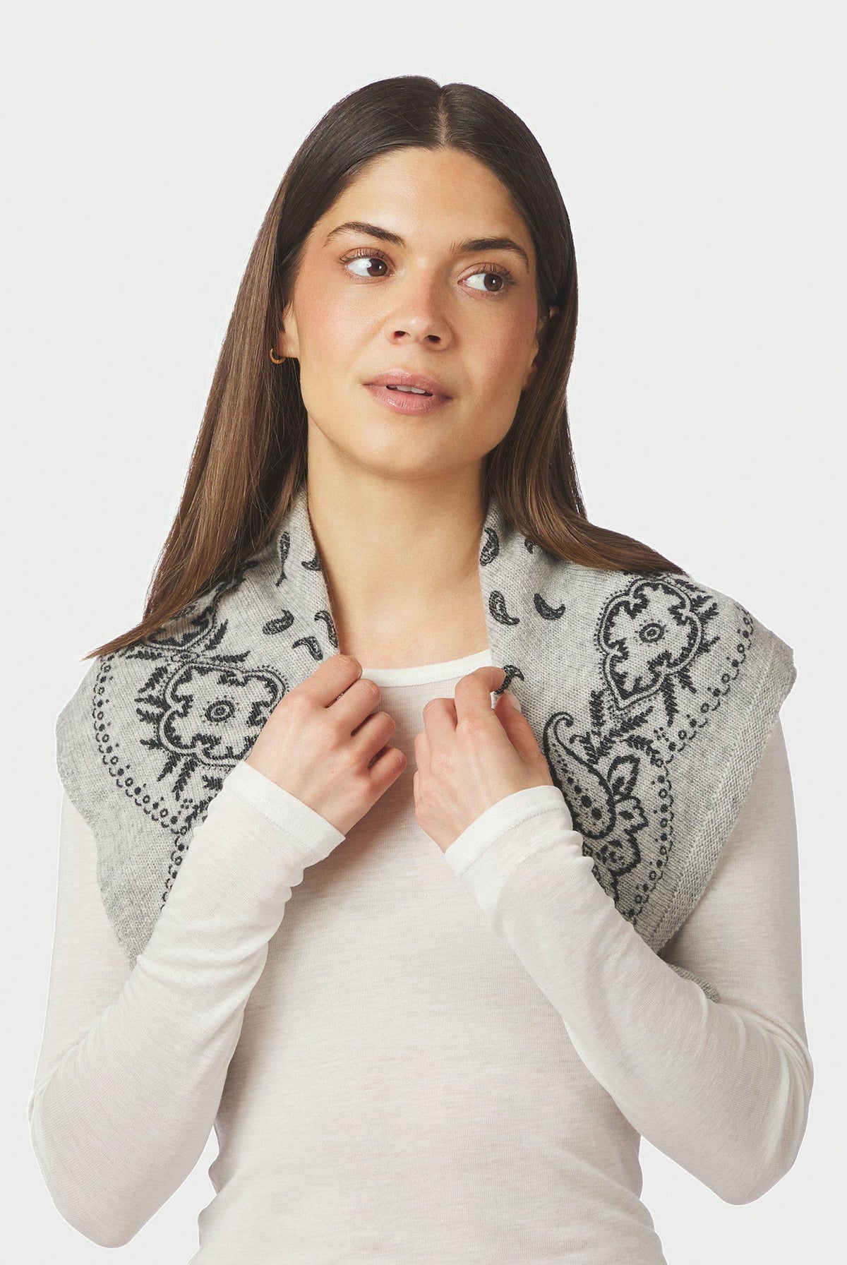 Adelina Paisley Knit Scarf Grey Melange - 169506