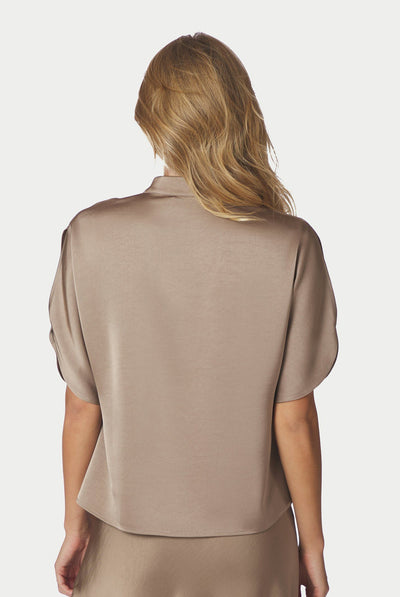 Anelle Heavy Sateen Blouse DARK TAUPE - 168286 Thumbnail