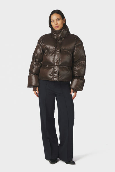 Rhea Shiny Puffer Jacket Chocolate Brown - 165094 Thumbnail