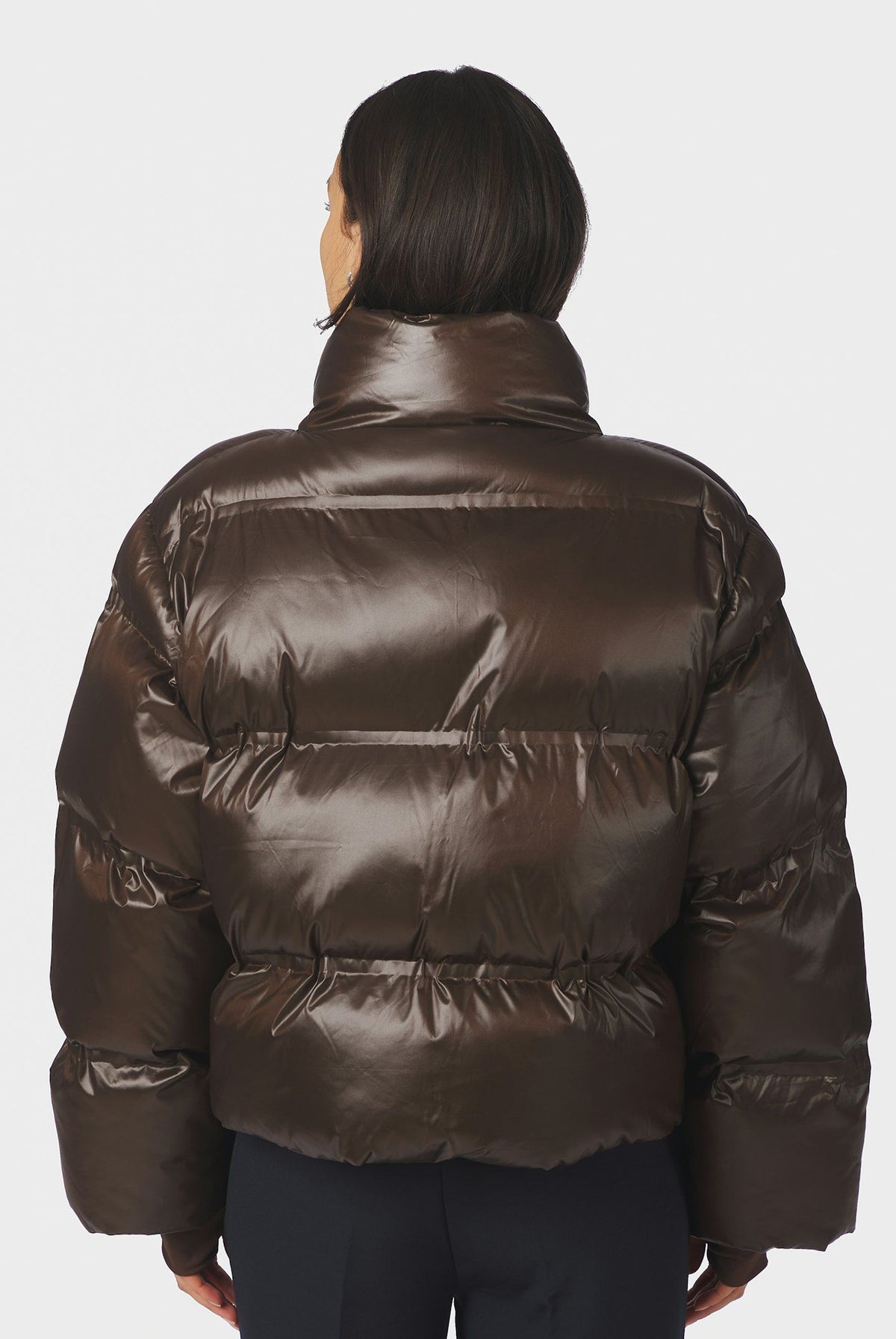 Rhea Shiny Puffer Jacket Chocolate Brown - 165094