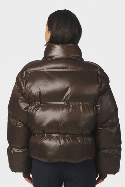 Rhea Shiny Puffer Jacket Chocolate Brown - 165094 Thumbnail