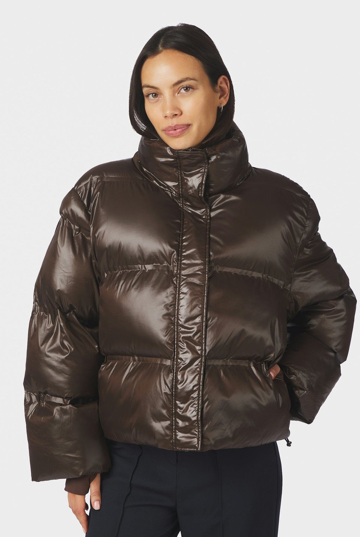 Rhea Shiny Puffer Jacket Chocolate Brown - 165094