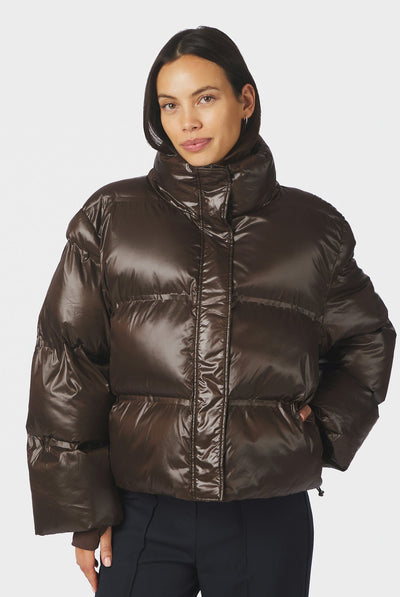 Rhea Shiny Puffer Jacket Chocolate Brown - 165094 Thumbnail