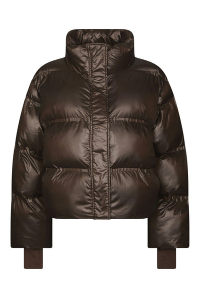 Rhea Shiny Puffer Jacket Chocolate Brown - 165094 Thumbnail