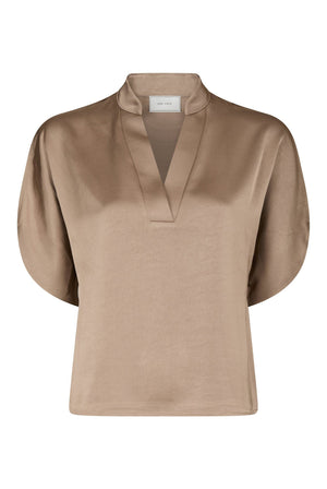 Anelle Heavy Sateen Blouse DARK TAUPE - 168286