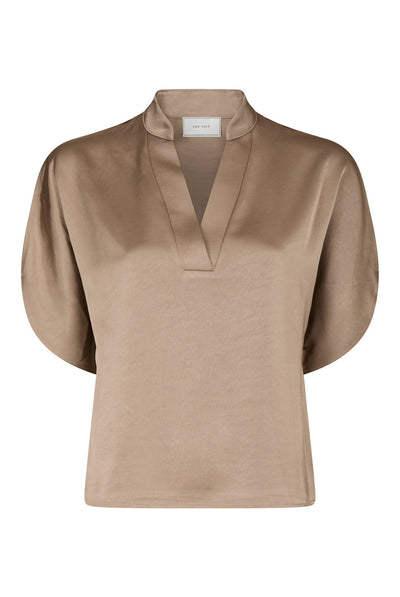 Anelle Heavy Sateen Blouse DARK TAUPE - 168286 Thumbnail
