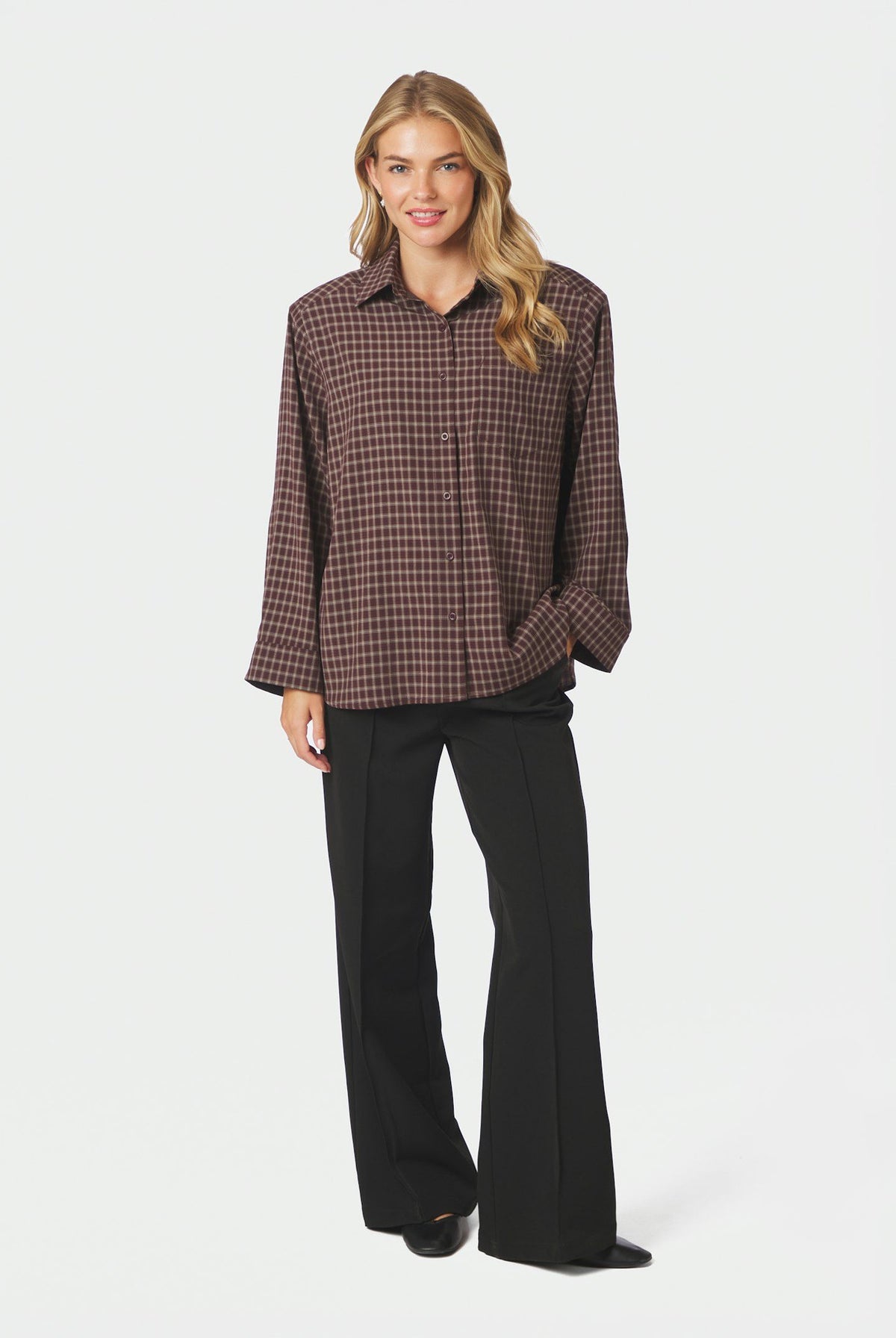 Anella Check Shirt Chocolate Plum - 170207
